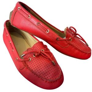 Talbots Womens Red Pebbled Leather Perforated Driving Moccasin Loafers Sz 6.5